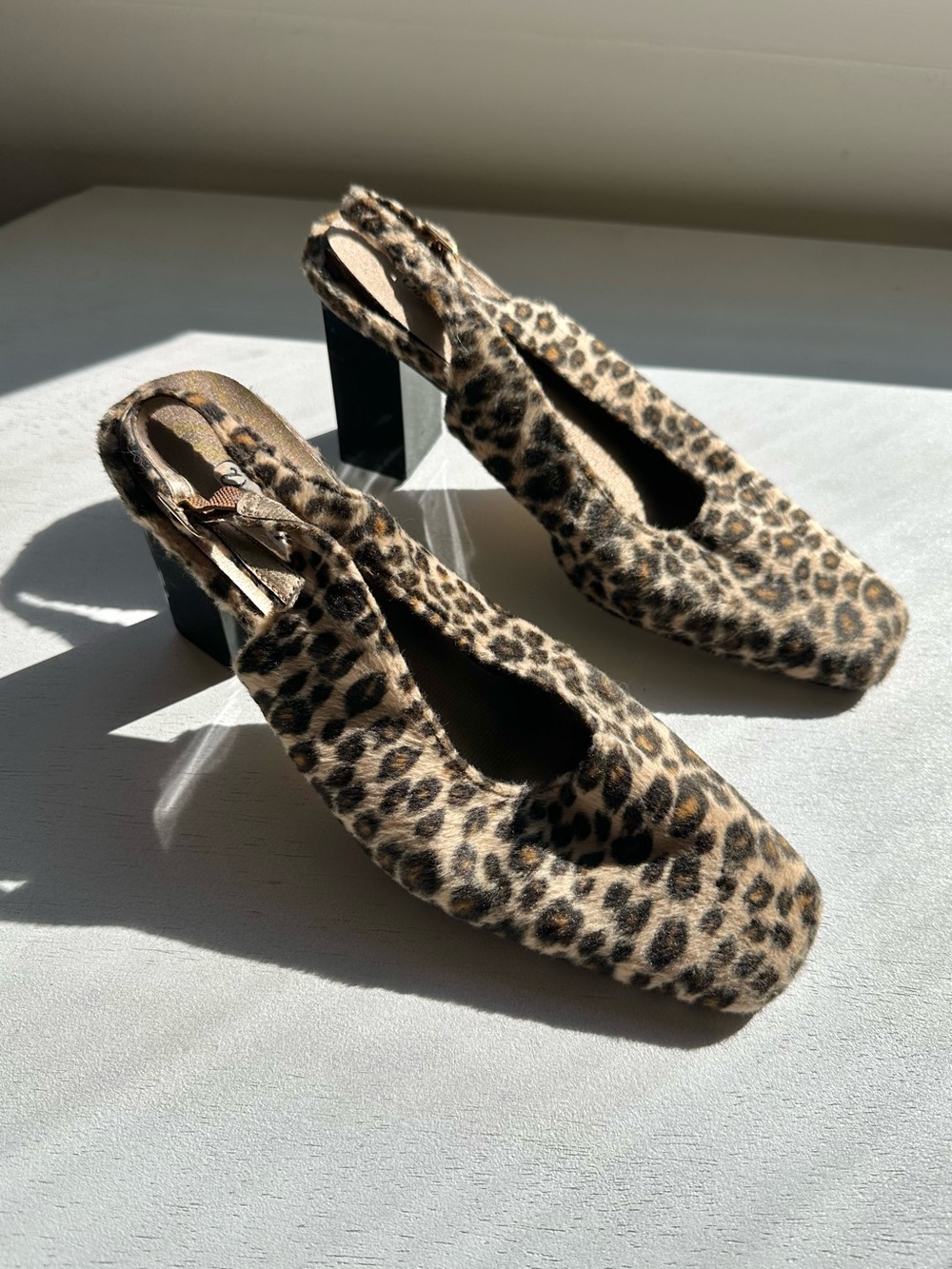 Vintage valentini franco alfy faux fur leopard print slingback heel women’s 7.5